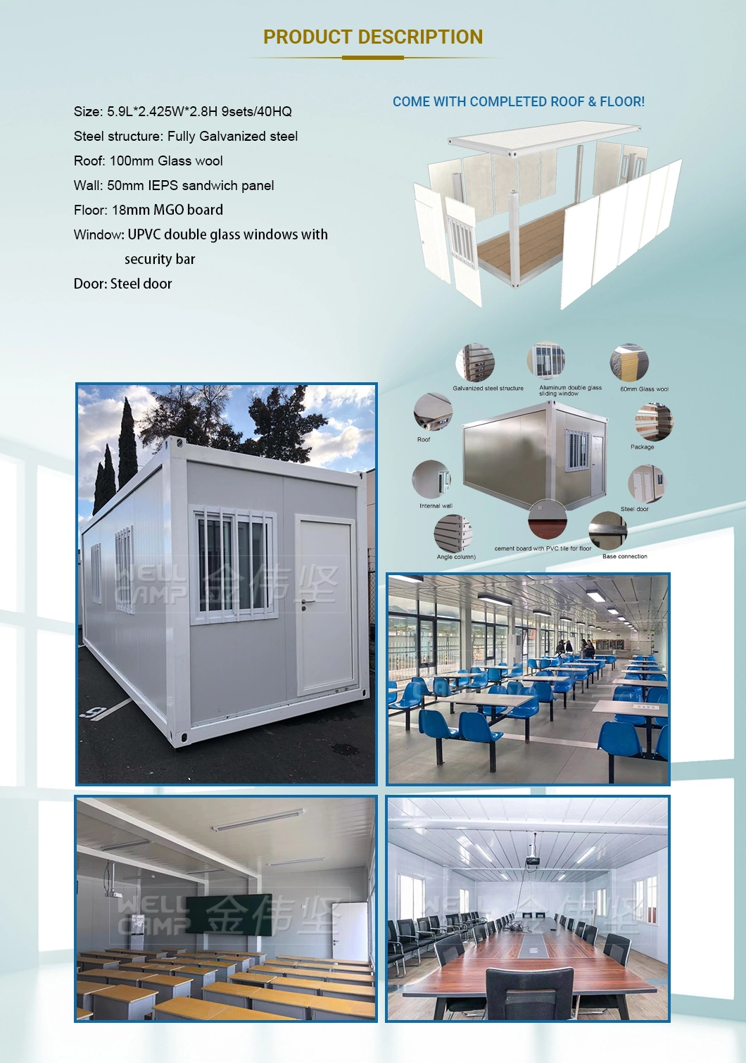 Customizable Luxury Portable Office Prefabricated House Flat Pack Container House